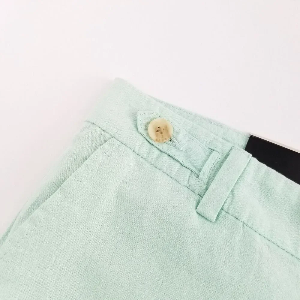 Banana Republic Linen Cropped Pants Womens 4 Cuffed Hem Teal New w/ Tag NWT $49